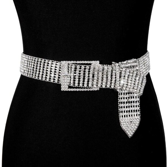 Women Diamond Waist Belt with Shiny Rhinestone Crystal Sashes Chain Wedding Belt - Picture 2 of 8